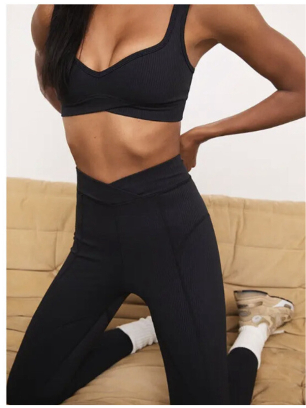 For Love & Lemons Black Ribbed Ella Leggings Small